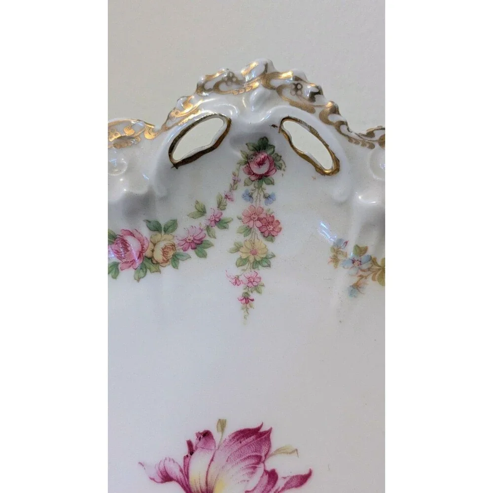 Antique M Z Austria L S S Carlsbad Handled Cake Plate Platter Ribbon Swags 10